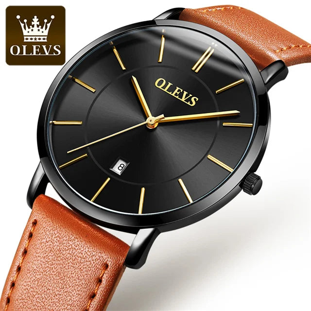 Montre à quartz OLEVS 5869 pour homme, ultra-fine (6,5 mm), minimaliste, étanche, avec date, idéale pour les affaires. Montre-bracelet simple et élégante pour homme.