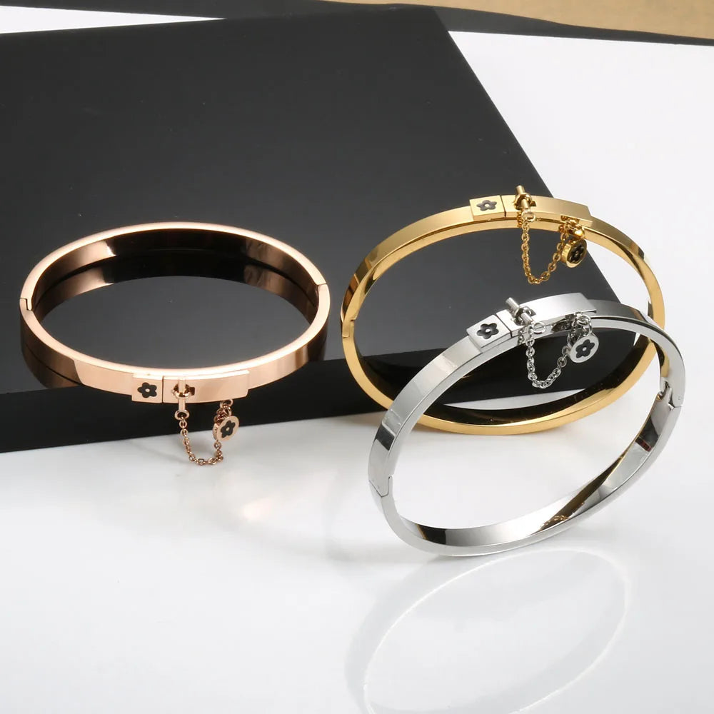 Jewelry Set - Stainless Steel Golden Bangle Bracelet and Ring