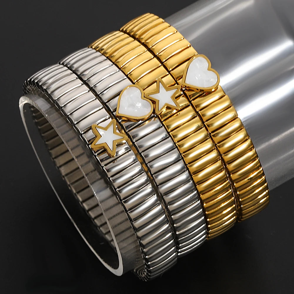 سوار مرن على شكل حلقة حب - سوار من الفولاذ المقاوم للصدأ بنمط نجمة