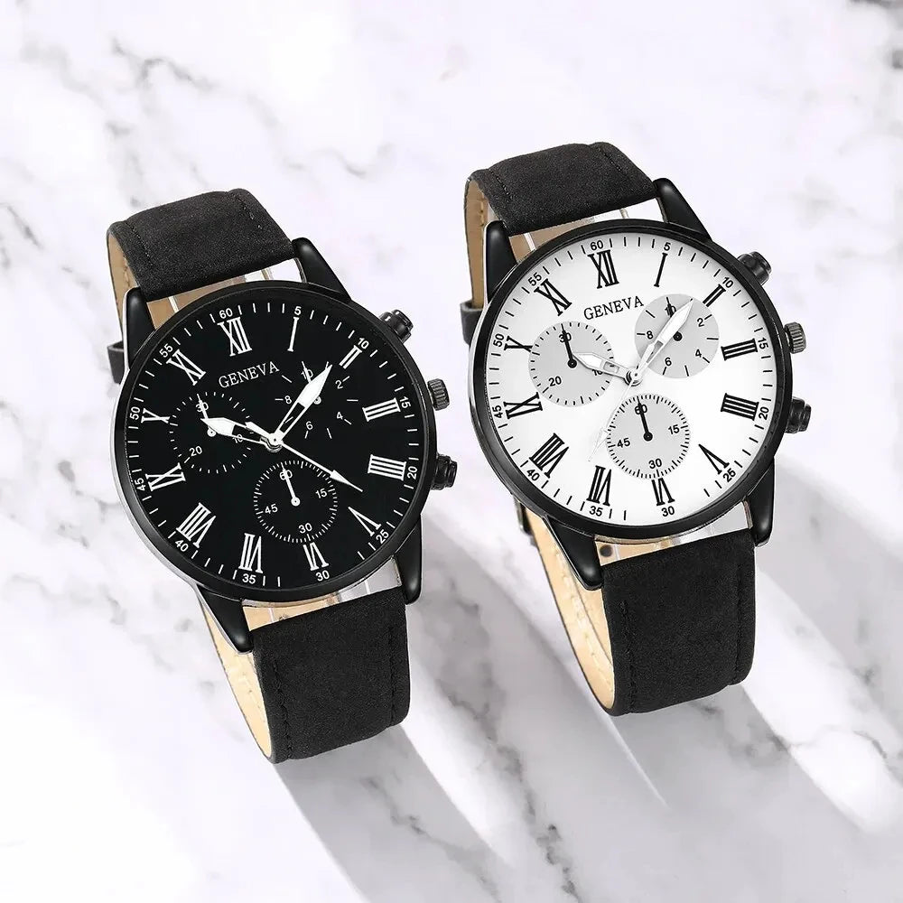 Couple Watch Set - 2pcs Fashion Leather Quartz Wristwatches