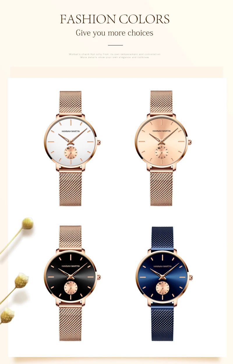 Montre femme Hannah Martin 2025 - Montre habillée en acier inoxydable et maille