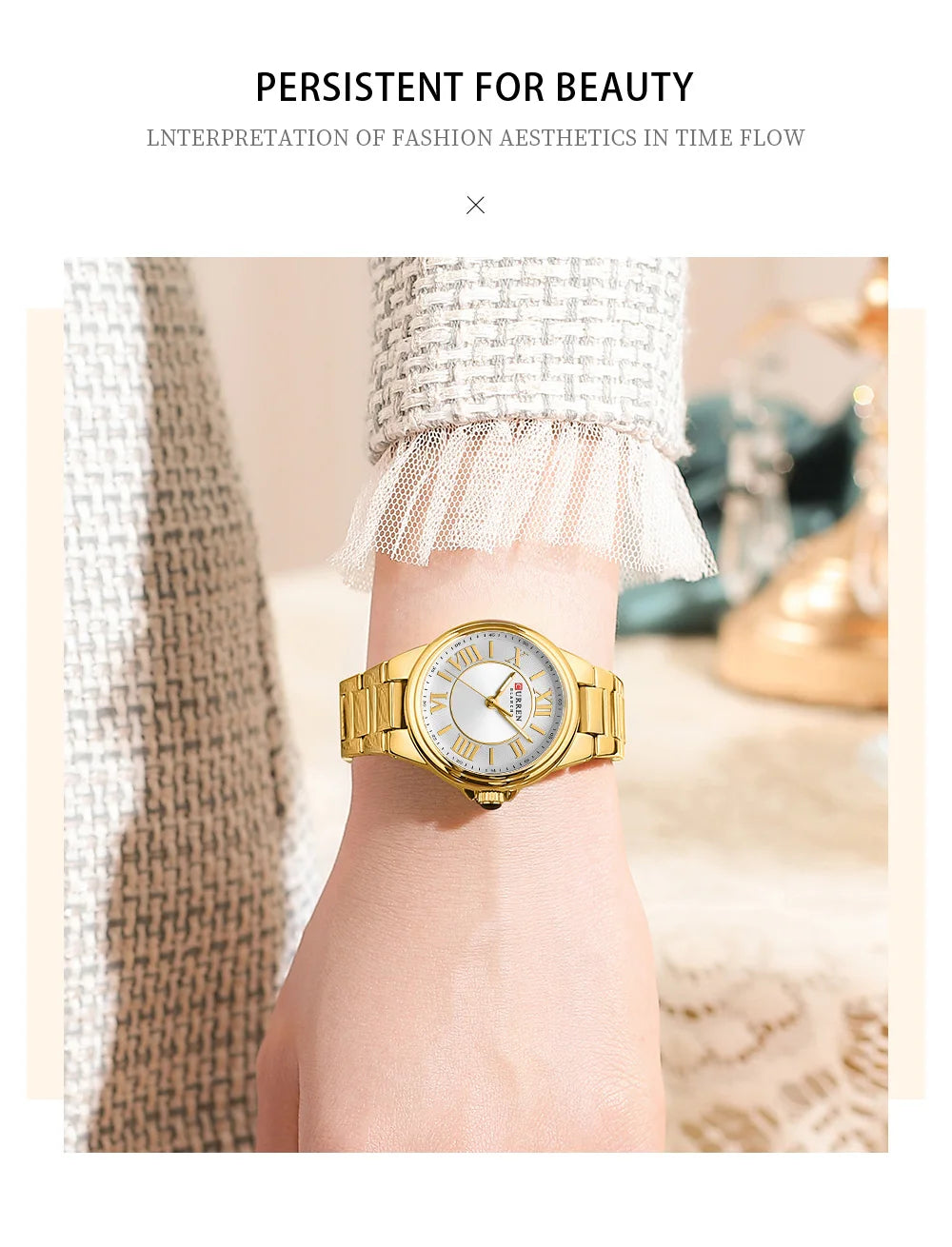 ساعة CURREN 9091 النسائية - ساعة فاخرة أنيقة مقاومة للماء