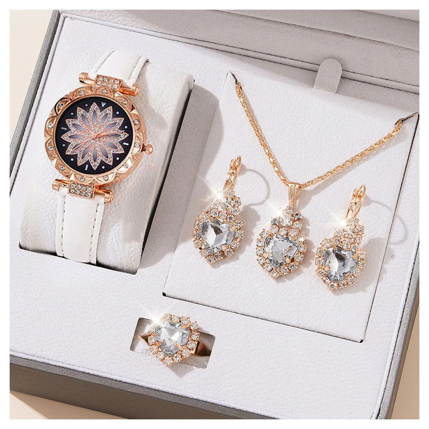 Women's Jewelry Watch Set - Crystal Bling Wristwatch Gift Kit