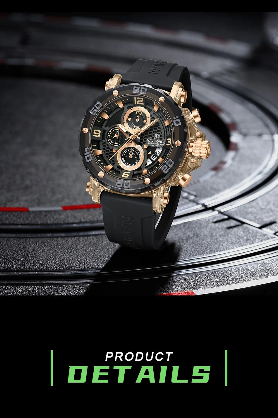 ساعة NAVIFORCE للرجال كوارتز عصرية مقاومة للماء حتى 5ATM ساعات رجالية كرونوغراف عقارب مضيئة حزام سيليكون خفيف الوزن