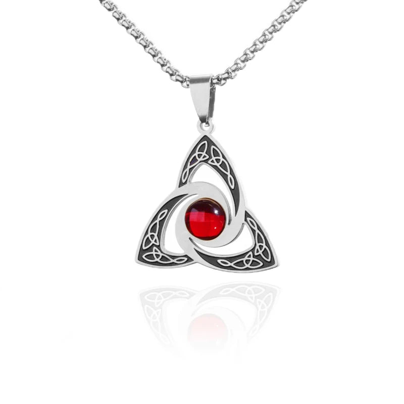 Celtic Trinity Knot Necklace - Irish Red Zircon Stainless Steel Pendant