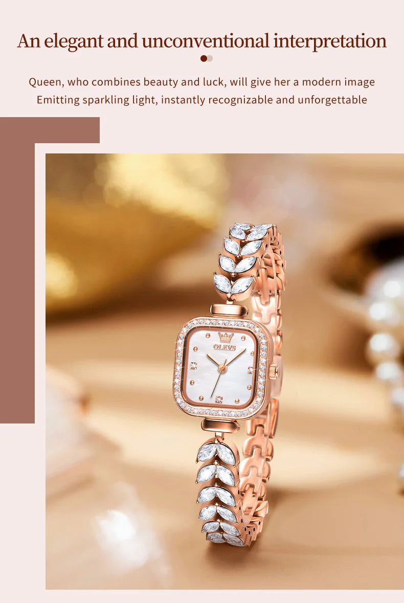 ساعة OLEVS 9987 النسائية - ساعة مربعة مقاومة للماء بسوار فولاذي