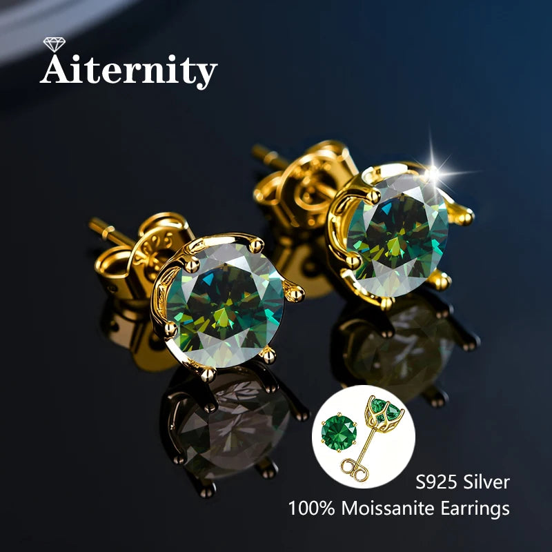 أقراط مرصعة بحجر الموزانيت - أقراط زفاف من الفضة عيار 925 مطلية بعيار 18 قيراطًا