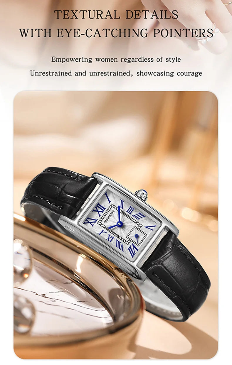 ساعة SANDA 1116 النسائية - ساعة كوارتز مستطيلة مقاومة للماء