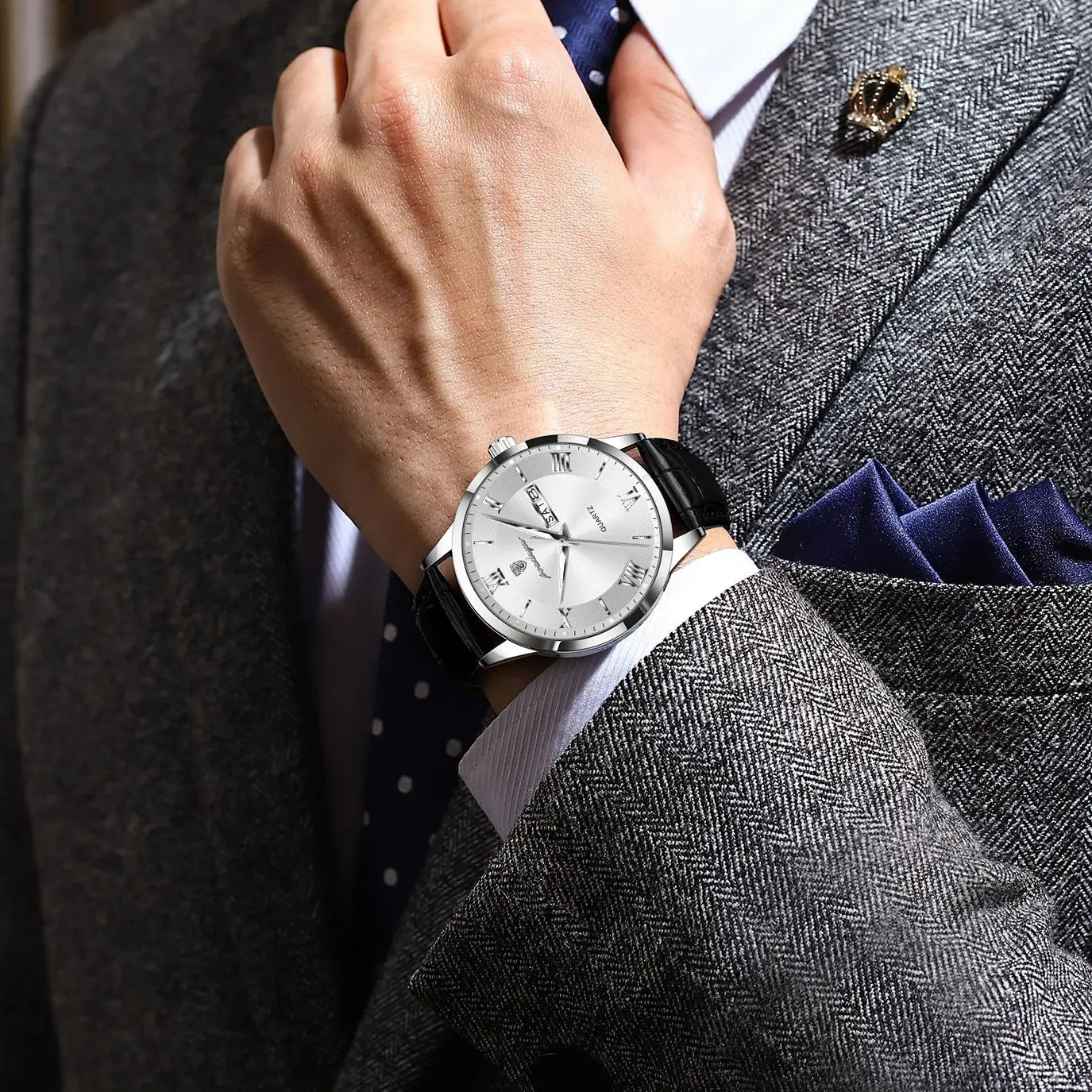 ساعة يد رجالية كلاسيكية فاخرة من POEDAGAR، ساعة رجال أعمال جلدية مقاومة للماء ومضيئة، ساعات كوارتز أنيقة للرجال