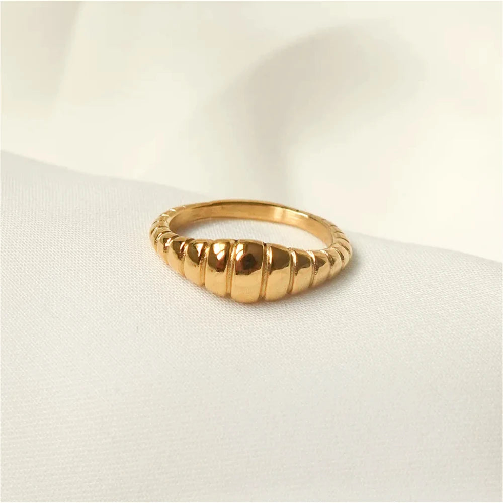 Bamboo Stackable Rings - Minimalist Gold Stainless Steel Set