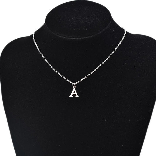 Silver Alphabet Letter Necklace - A-Z Initial Pendant Choker