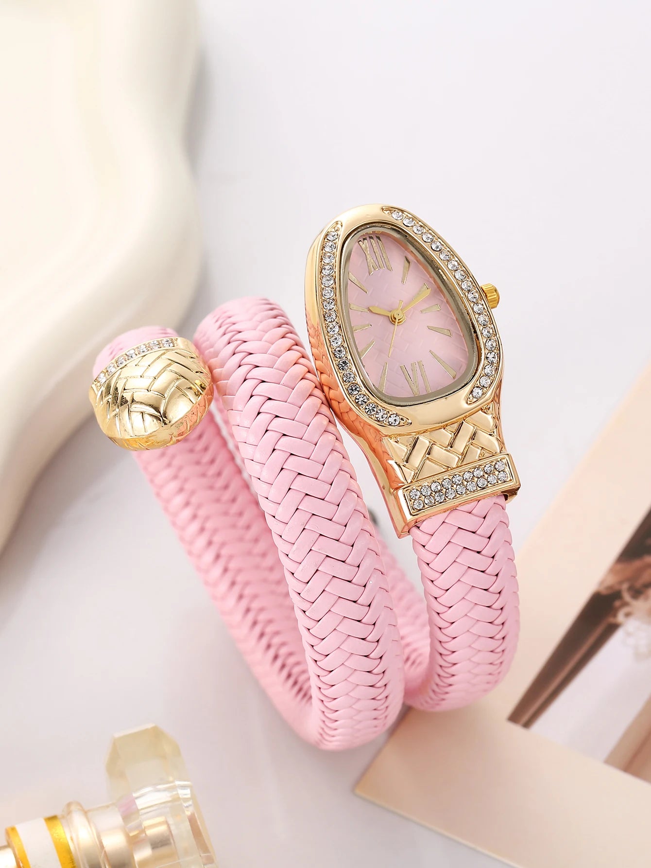 Montre serpent pour femme - Montre à quartz de luxe avec cadran romain orné de strass