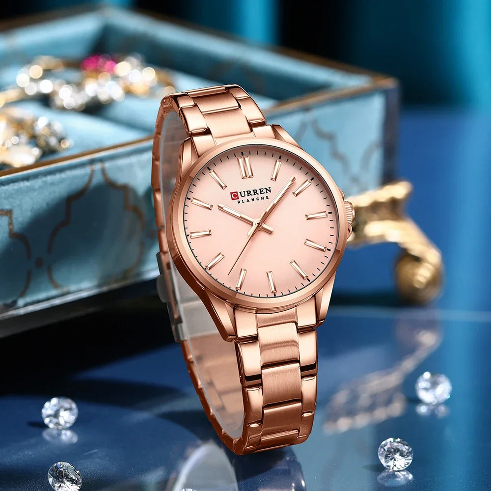Montre femme CURREN - Montre à quartz à cadran rond en acier inoxydable