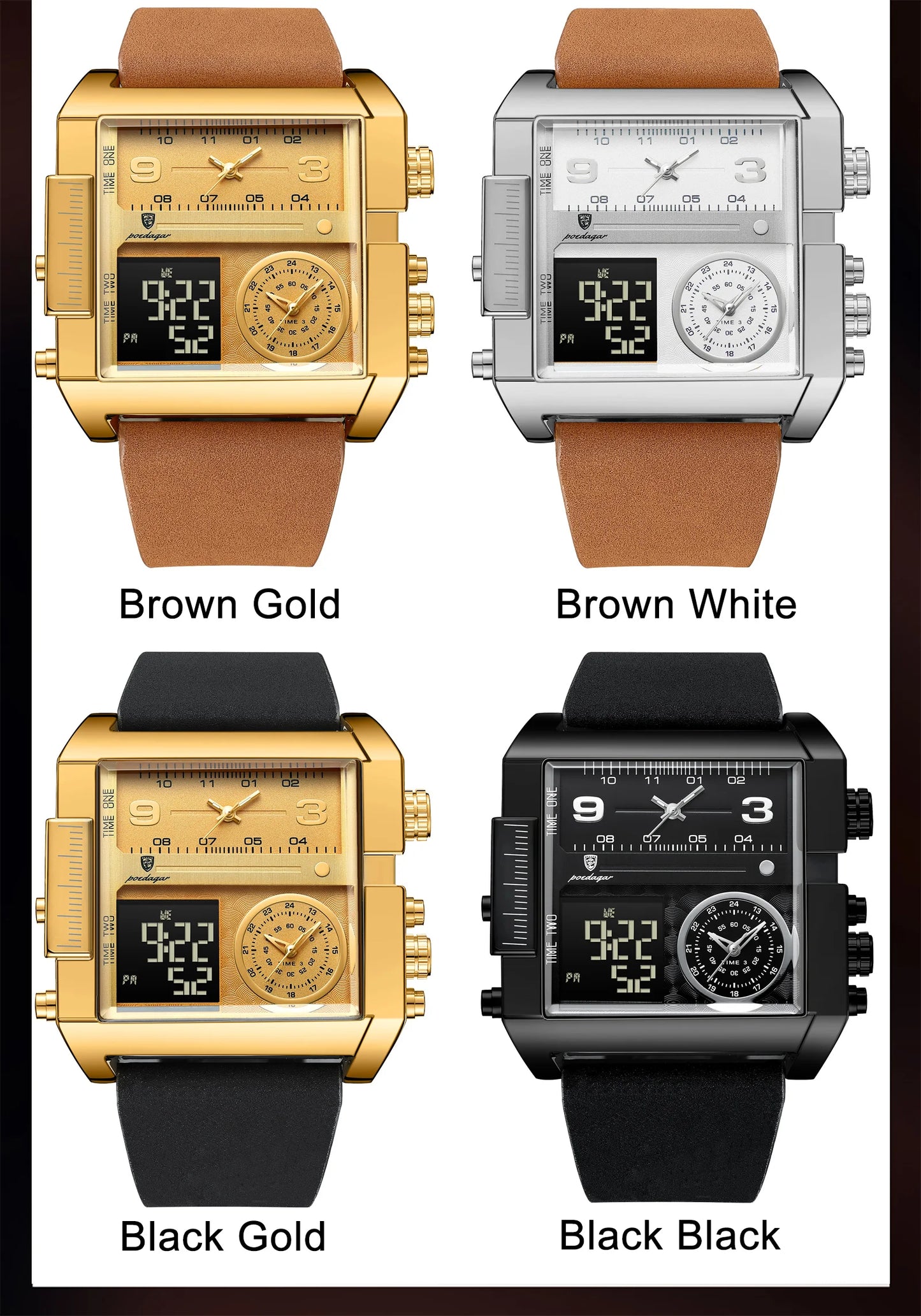 ساعة يد رجالية POEDAGAR أنيقة مقاومة للماء مضيئة بخاصية عرض التاريخ والأسبوع ساعة رجالية رقمية متعددة الوظائف فاخرة كوارتز ساعات رجالية Reloj