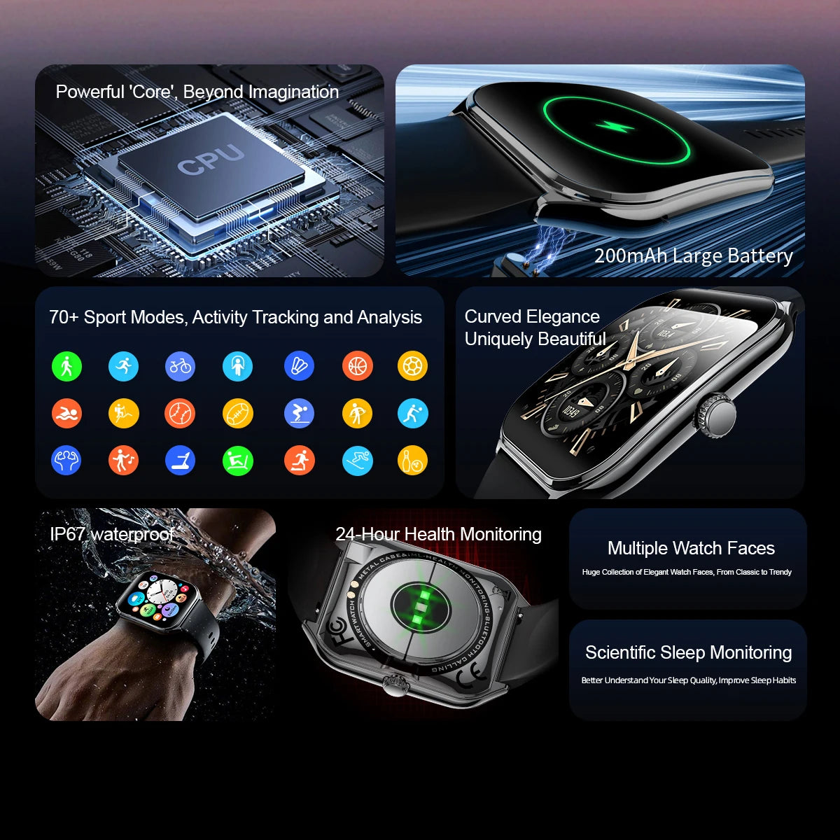 LIGE Ultra Thin Smart Watch - 1.96" AMOLED Curved Display BT Call Heart Rate