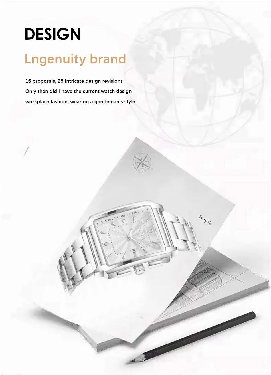 ساعة LIGE العصرية للأعمال للرجال، ساعة رياضية مربعة مقاومة للماء للرجال، علامة تجارية فاخرة، ساعة كوارتز عسكرية كرونوغراف