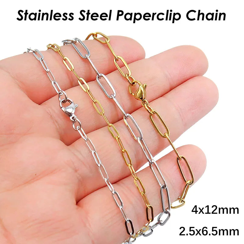 قلادة سلسلة مشبك ورق - مجموعة من 10 قطع من الفولاذ المقاوم للصدأ مطلي بالذهب