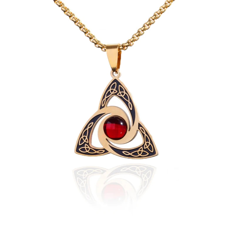 Celtic Trinity Knot Necklace - Irish Red Zircon Stainless Steel Pendant