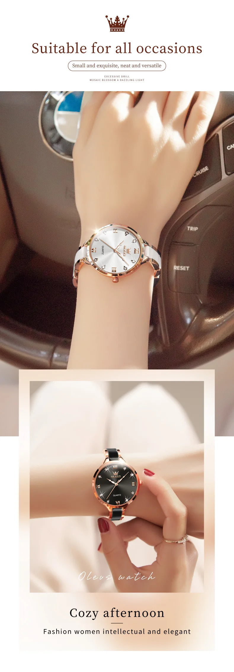 ساعة OLEVS النسائية - ساعة يد كوارتز سيراميك مقاومة للماء