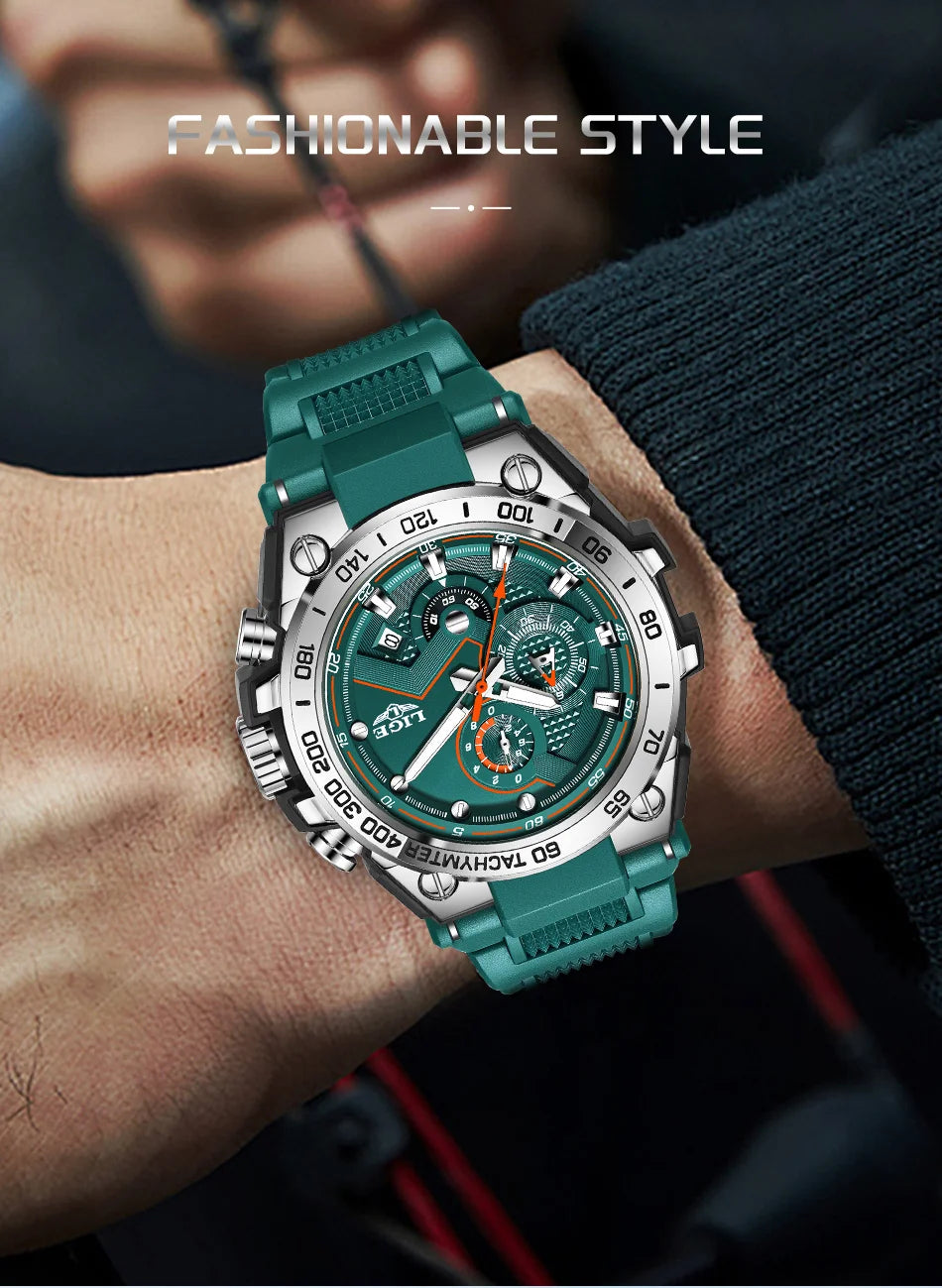 ساعة LIGE الجديدة للرجال متعددة الوظائف بحزام من السيليكون مقاومة للماء وتقويم مضيء وساعات كوارتز رياضية أنيقة للرجال