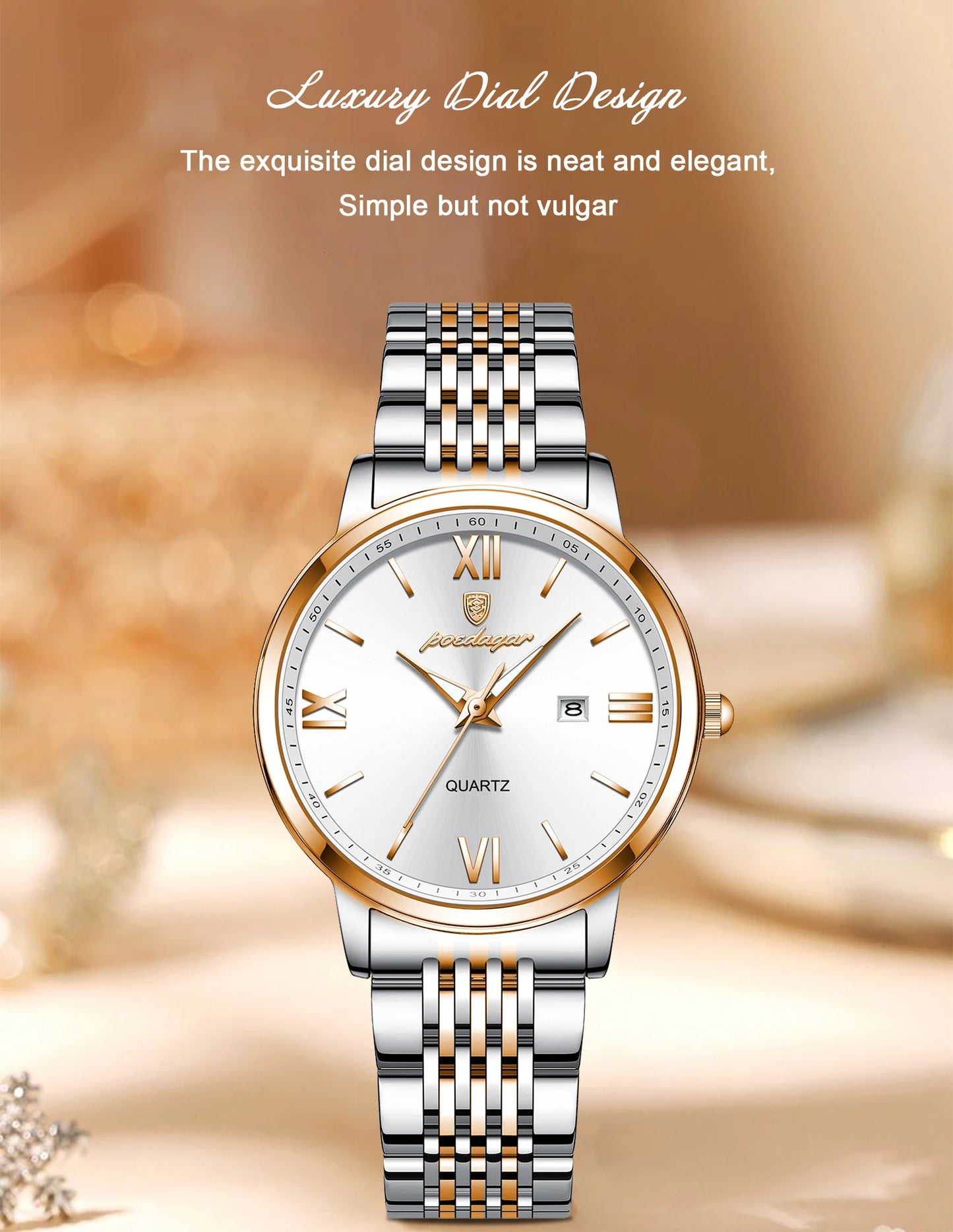 ساعة POEDAGAR النسائية - ساعة فولاذية فاخرة مقاومة للماء ومضيئة