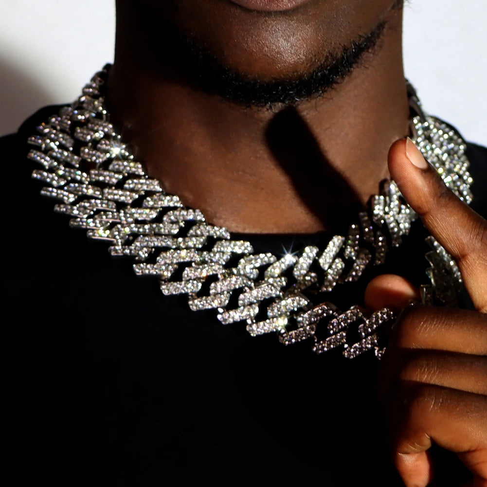 Collier à chaîne cubaine - Ras-de-cou punk hip-hop orné de strass