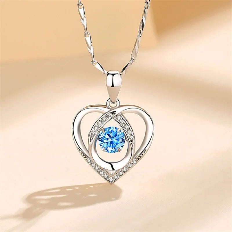 Jewelry Set - 925 Silver Heart Necklace Bracelet Korean Crystal Set
