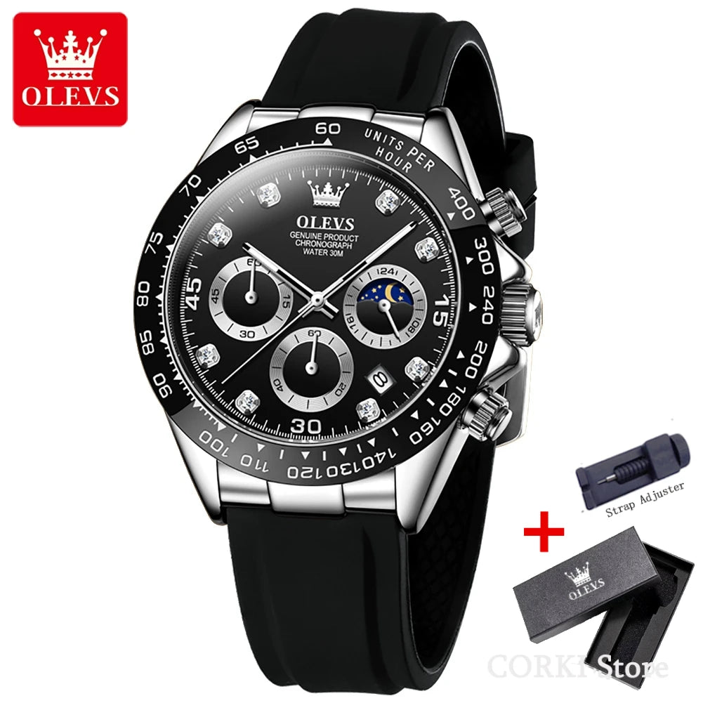 ساعة كوارتز فاخرة للرجال من OLEVS 2875 مقاومة للماء وتقويم رياضي ومؤقت ومضادة للصدمات ومضيئة للرجال