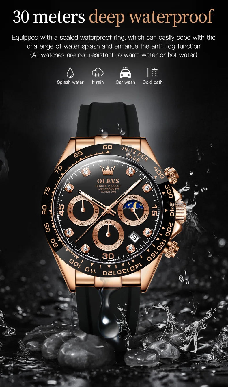 ساعة كوارتز فاخرة للرجال من OLEVS 2875 مقاومة للماء وتقويم رياضي ومؤقت ومضادة للصدمات ومضيئة للرجال