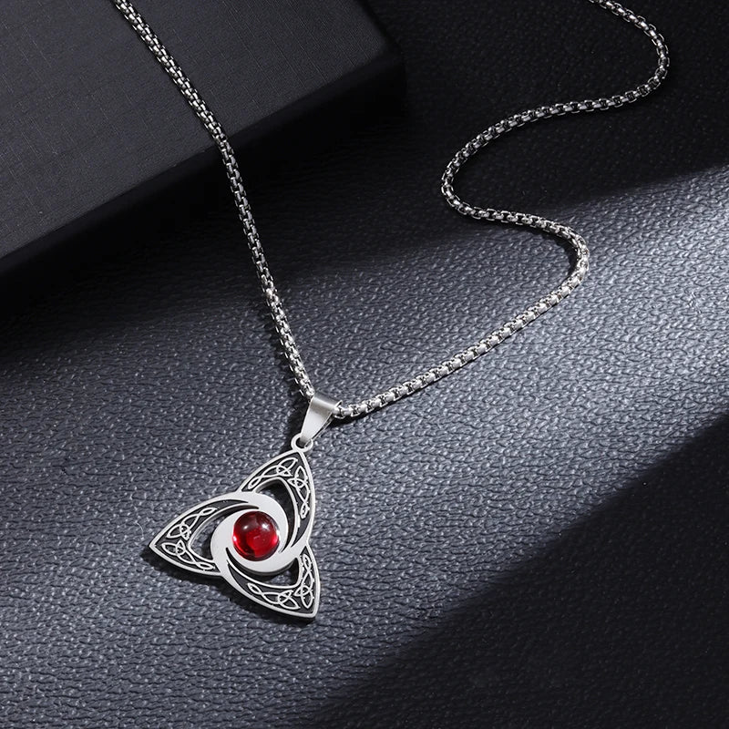 Celtic Trinity Knot Necklace - Irish Red Zircon Stainless Steel Pendant