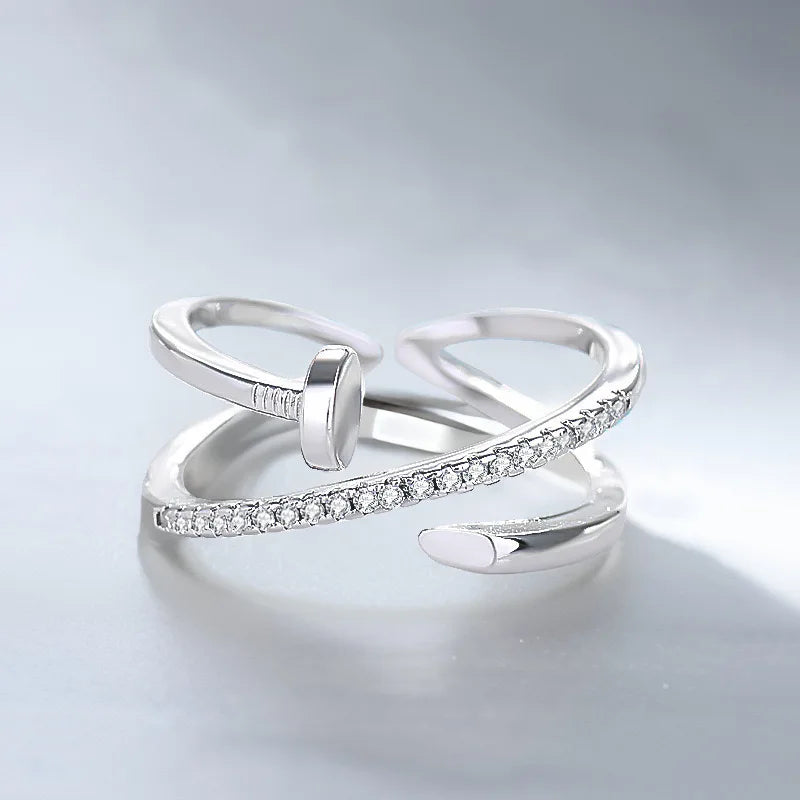 Bague de couple tendance - Bague ajustable en cuivre et zirconium avec cristal