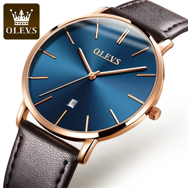 Montre à quartz OLEVS 5869 pour homme, ultra-fine (6,5 mm), minimaliste, étanche, avec date, idéale pour les affaires. Montre-bracelet simple et élégante pour homme.