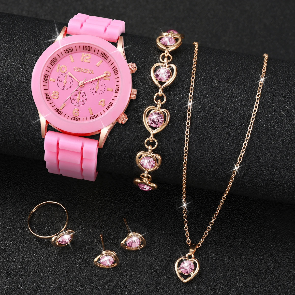 Women's Watch Set - 5/6pcs Silicone Band Quartz Watches Jewelry Set