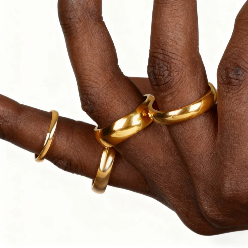 Alliances minimalistes pour couples - Anneaux en acier inoxydable plaqué or 18 carats