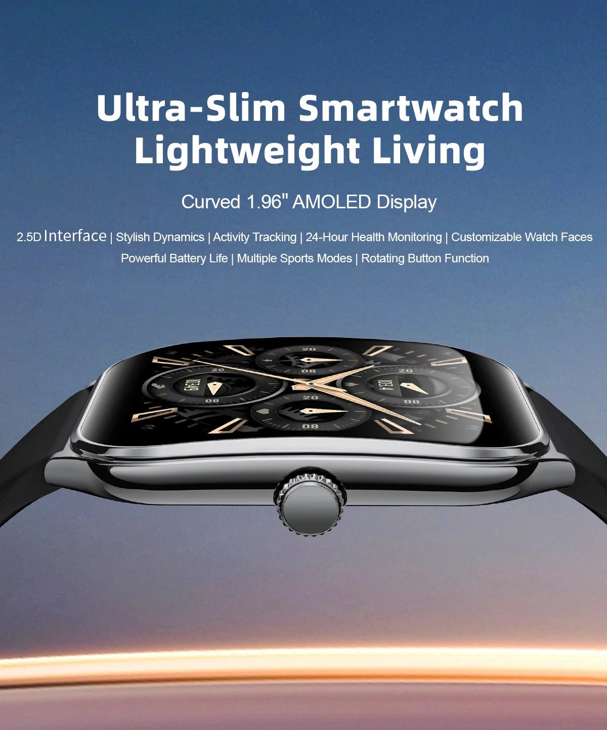 LIGE Ultra Thin Smart Watch - 1.96" AMOLED Curved Display BT Call Heart Rate