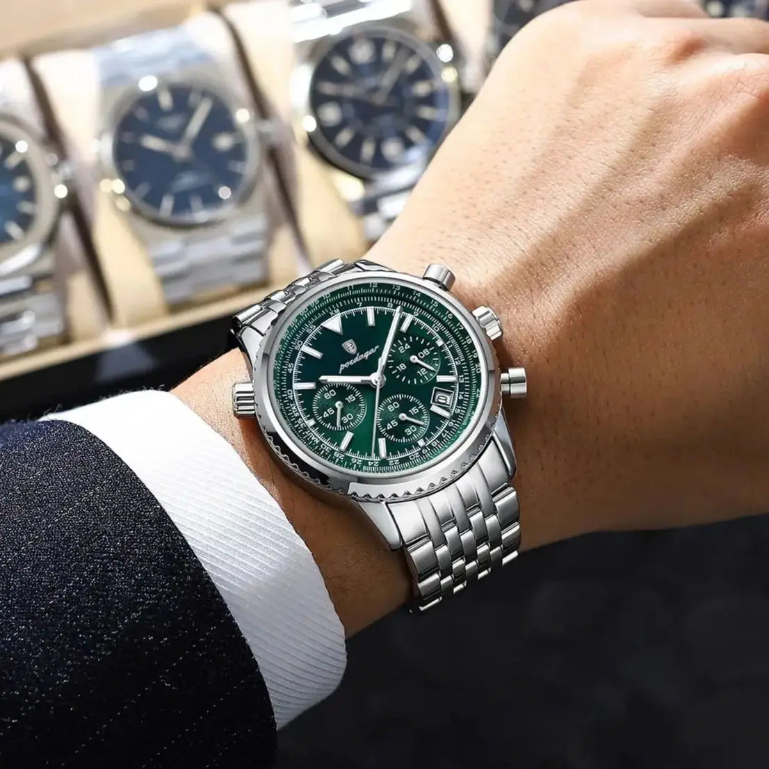 Montre-bracelet POEDAGAR pour homme, étanche, lumineuse, avec date et chronographe, de luxe, à quartz, en acier inoxydable.