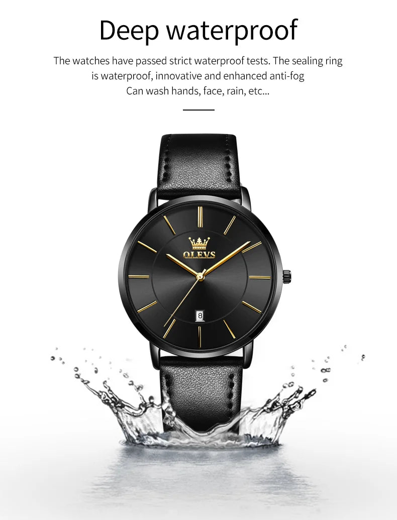 Montre à quartz OLEVS 5869 pour homme, ultra-fine (6,5 mm), minimaliste, étanche, avec date, idéale pour les affaires. Montre-bracelet simple et élégante pour homme.