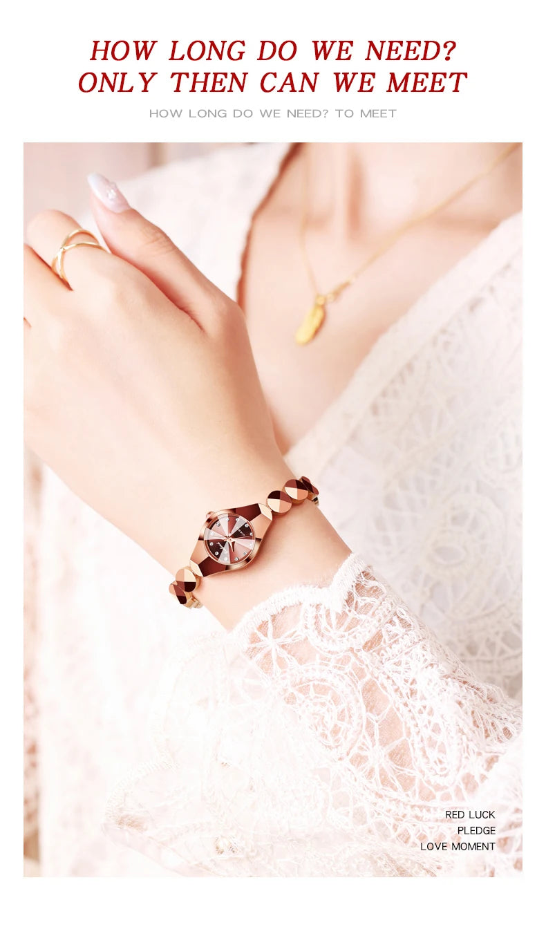 ساعة BINBOND النسائية - سوار فولاذي فاخر مقاوم للماء