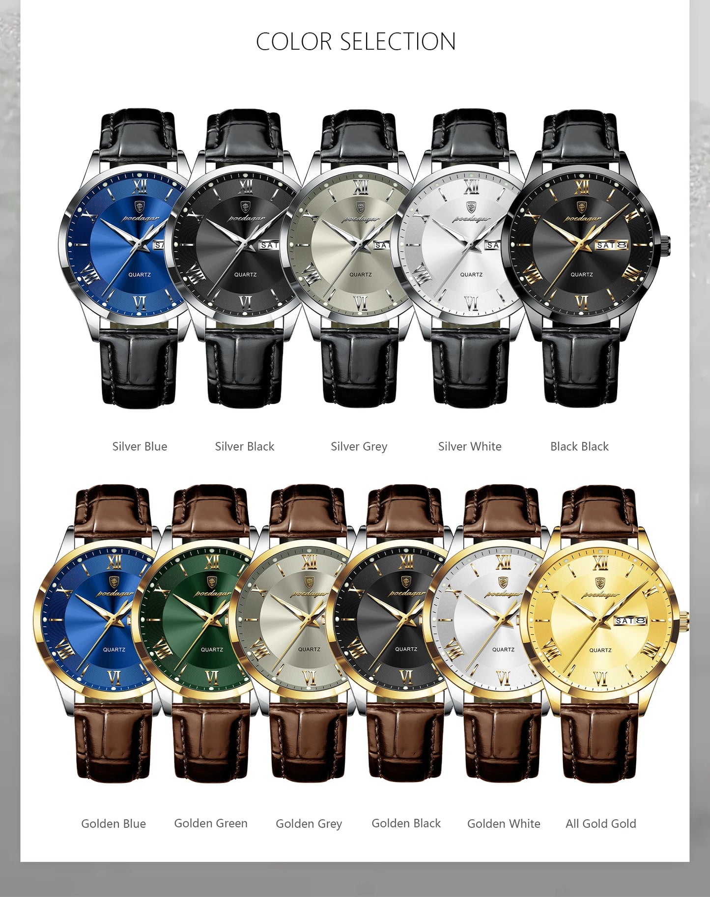 ساعة يد رجالية كلاسيكية فاخرة من POEDAGAR، ساعة رجال أعمال جلدية مقاومة للماء ومضيئة، ساعات كوارتز أنيقة للرجال