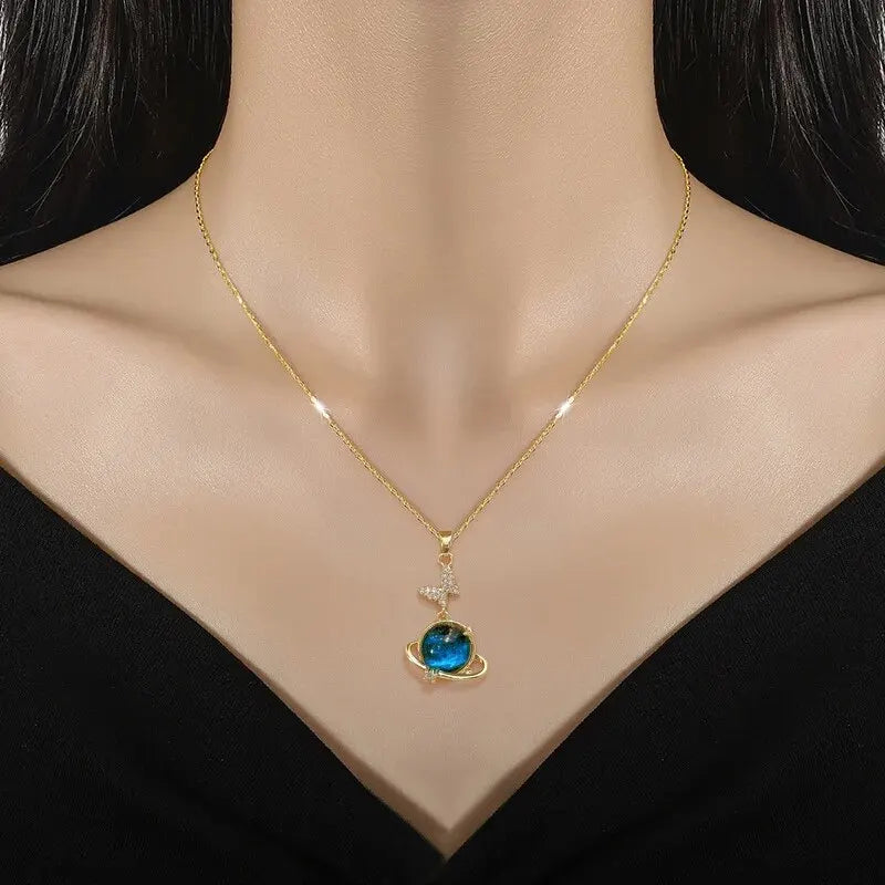 Collier Étoile Planète Lune - Pendentif Astronaute en Acier Titane