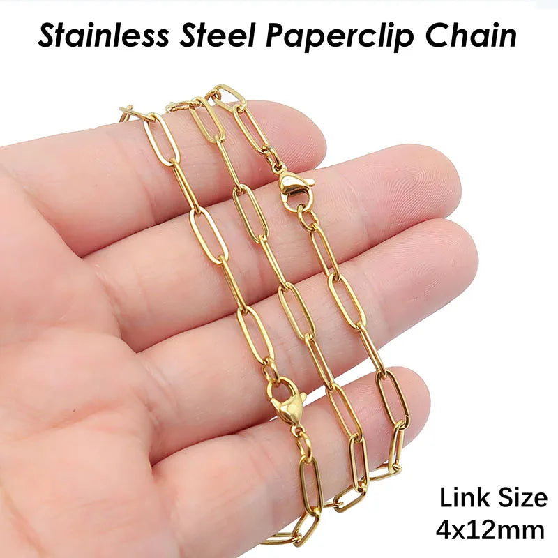 قلادة سلسلة مشبك ورق - مجموعة من 10 قطع من الفولاذ المقاوم للصدأ مطلي بالذهب