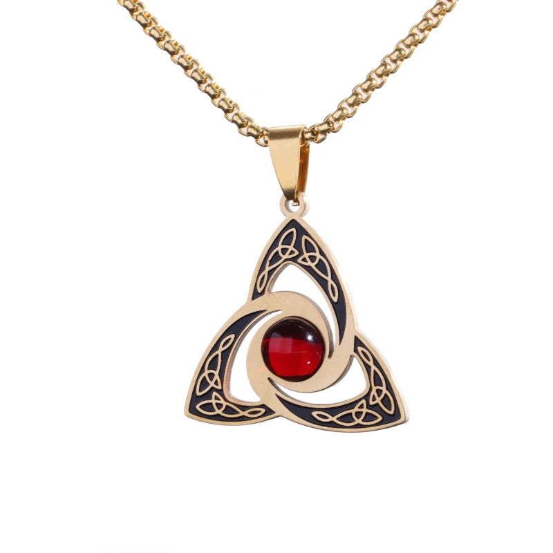 Celtic Trinity Knot Necklace - Irish Red Zircon Stainless Steel Pendant
