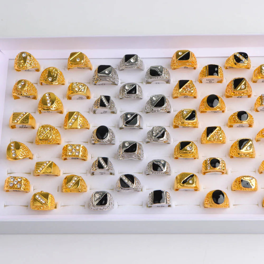 Bagues strass en gros - Lot de 10 à 50 pièces style rétro punk