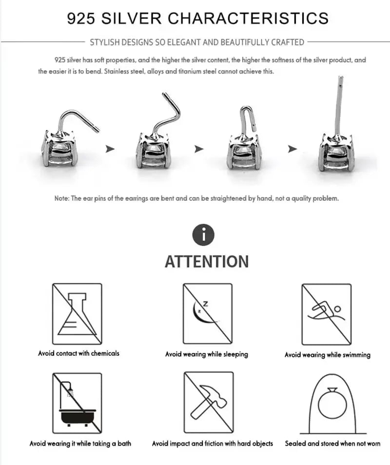 أقراط مرصعة بحجر الموزانيت - أقراط زفاف من الفضة عيار 925 مطلية بعيار 18 قيراطًا