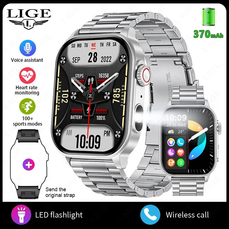 LIGE Smart Watch - 2.01" HD Display AI Voice Bluetooth Call Health Monitor
