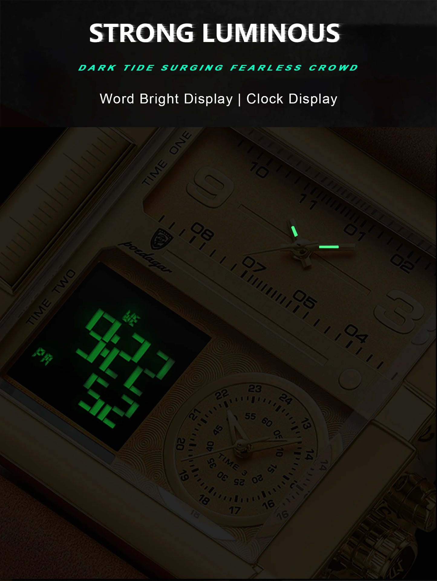ساعة يد رجالية POEDAGAR أنيقة مقاومة للماء مضيئة بخاصية عرض التاريخ والأسبوع ساعة رجالية رقمية متعددة الوظائف فاخرة كوارتز ساعات رجالية Reloj