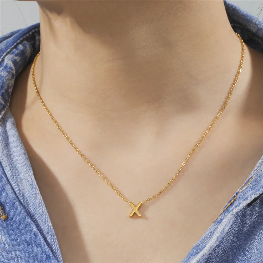 Collier ras du cou minimaliste en acier inoxydable avec initiale AZ - Lettre AZ