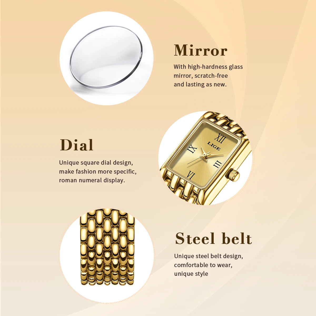 Montre LIGE pour couple - Montres à quartz minimalistes en acier inoxydable