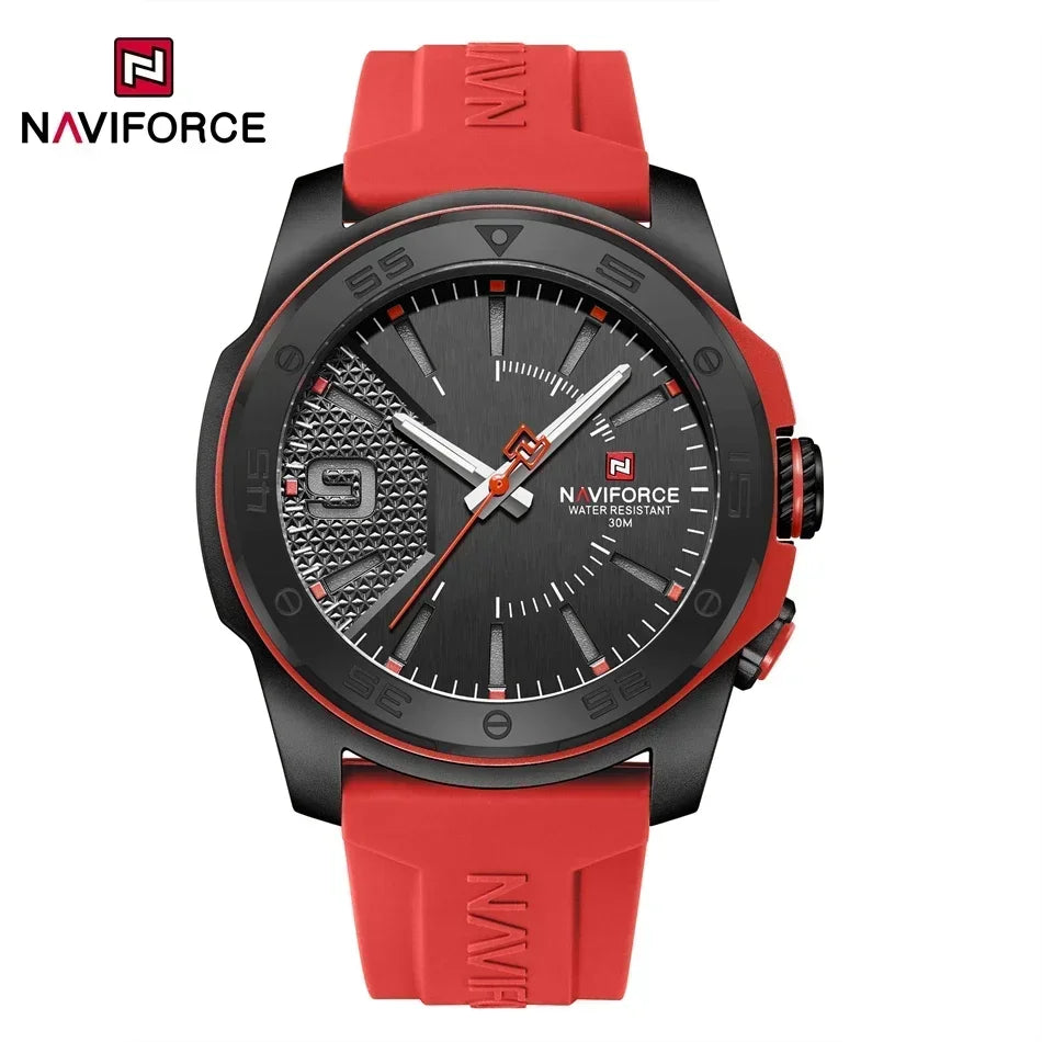 Montre de luxe pour homme NAVIFORCE, mouvement à quartz, bracelet en silicone, étanche à 50 m, aiguilles lumineuses, mouvement japonais, montre-bracelet sport pour homme