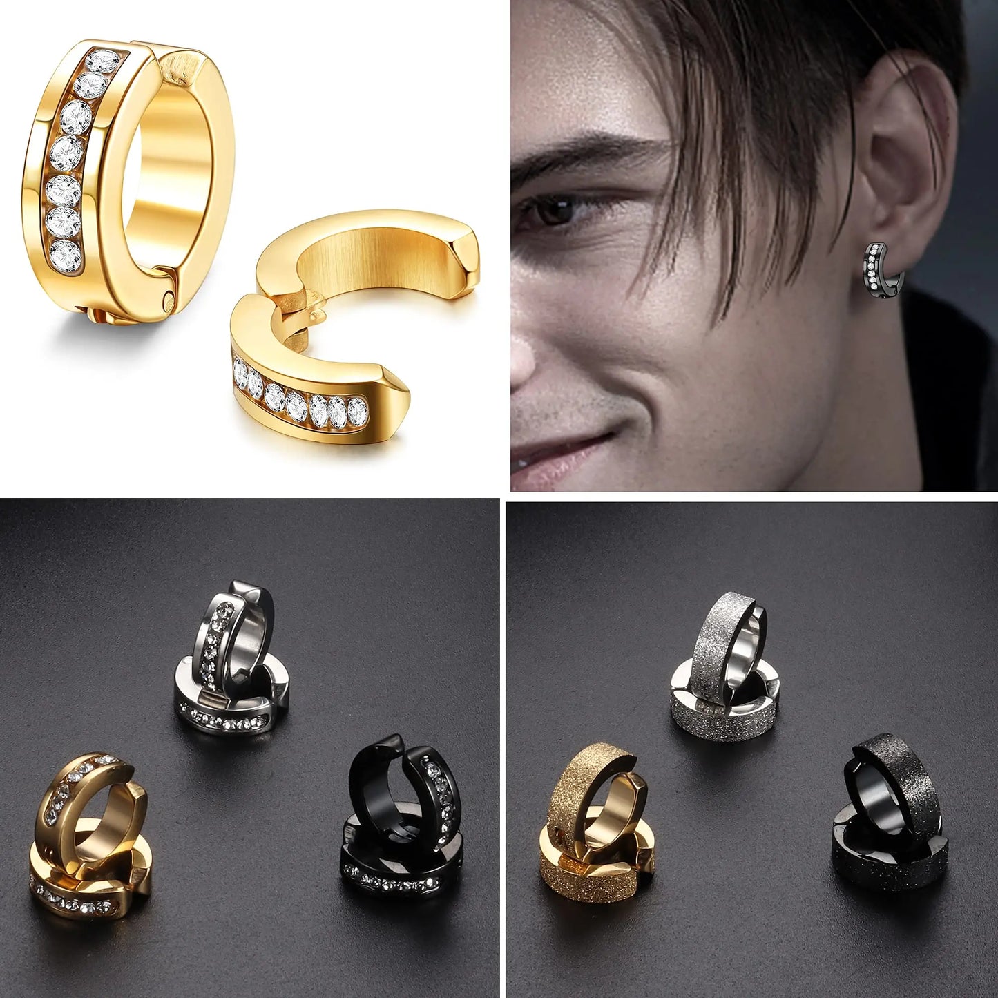 أقراط دائرية بمشبك - مجموعة من الفولاذ المقاوم للصدأ غير قابلة للثقب